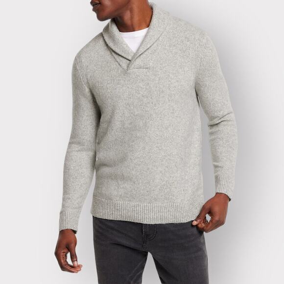 Express Mens Popover Shawl Collar Sweater sz L Twee Preppy Long Sleeve Tan Beige - Picture 7 of 8